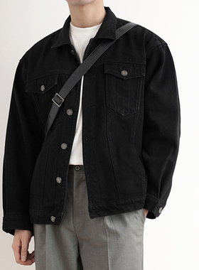 SHIJOIN原创POCKETIME黑色牛仔夹克男短款宽松200116休闲宽肩外套