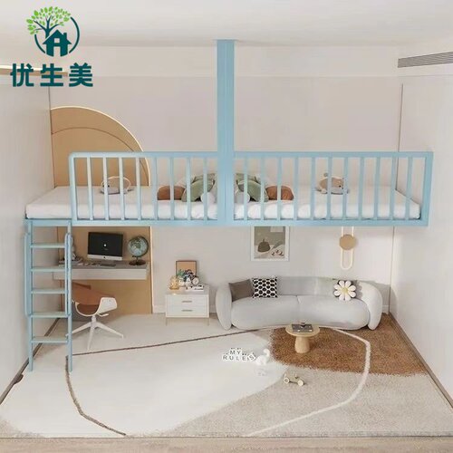 双人高架床隔层小户型铁艺床加厚加密护栏儿童节省空间铁艺阁楼床
