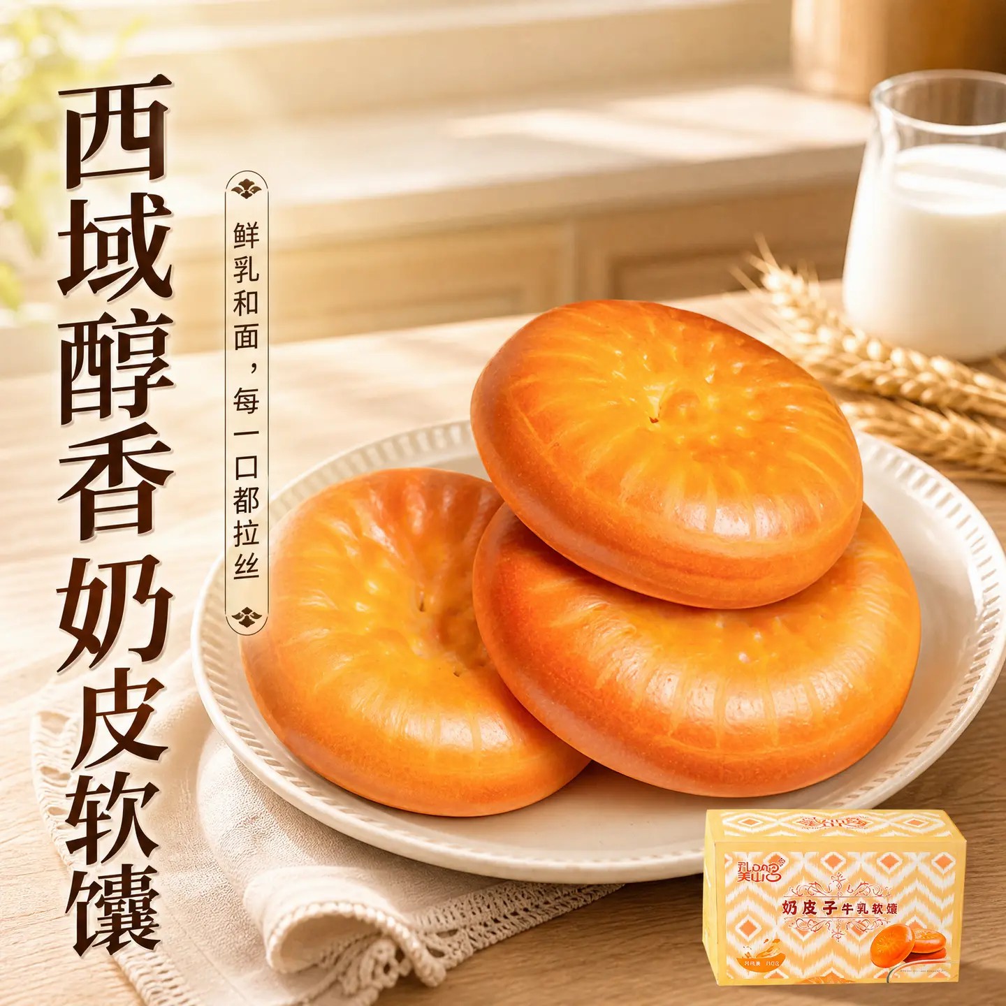 新疆美食龙跃天山奶皮子牛乳软馕420g盒装烘烤馕饼家早餐茶点零食