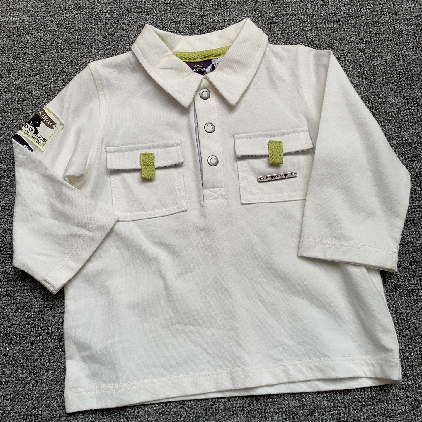 3-6个月法单纯原初生婴儿男童宝宝纯棉双兜翻领长袖T恤打底衫上衣