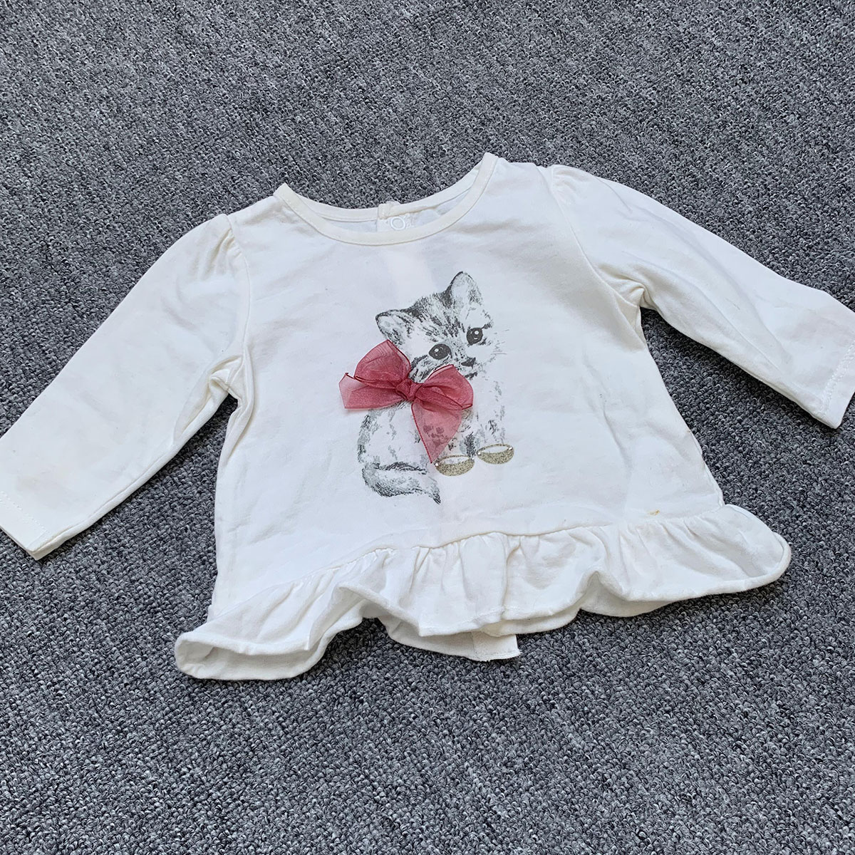 0-9M 法国S家原单新生儿婴童女宝宝纯棉猫咪蝴蝶结长袖T恤打底衫