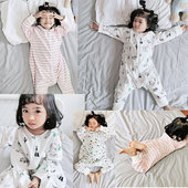 春夏儿童全棉连体睡衣男女孩中小童分腿护肚睡袋防踢被宽松家居服