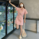 小个子粉色连衣裙女2025夏季新款可盐可甜时尚收腰显瘦衬衫短裙潮，女装连衣裙，浙宝251