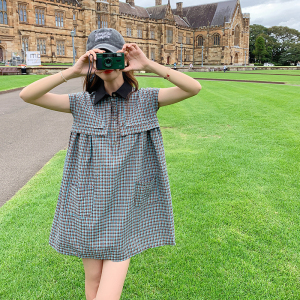 韩系俏皮减龄学院风格纹连衣裙女2025春秋季新款法式宽松显瘦短裙图片