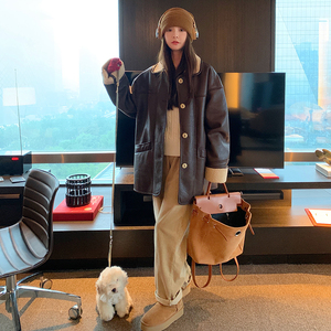 现货 咖啡色羊羔毛小外套女 学院风 363-P185 K278图片
