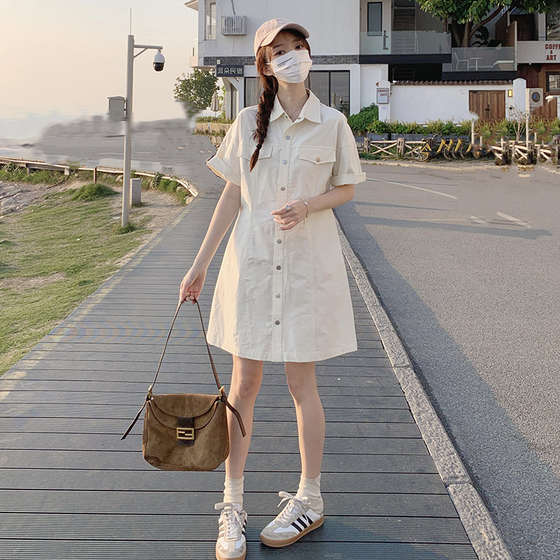 现货米白色衬衫连衣裙208-P105K158,女装连衣裙,浙宝251