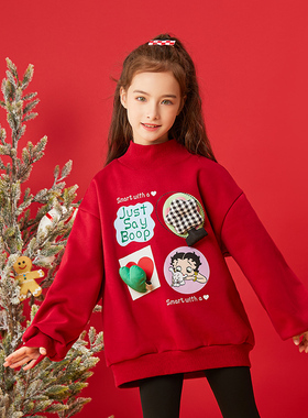 【CC家居控】【新年系列】贝蒂女童红色加绒加厚卫衣DWY11599BD