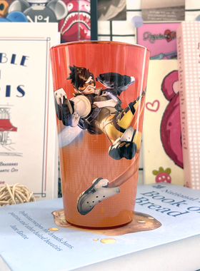 外贸原单守望先锋猎空橙色玻璃杯随手杯水杯可乐冷饮杯周边礼物