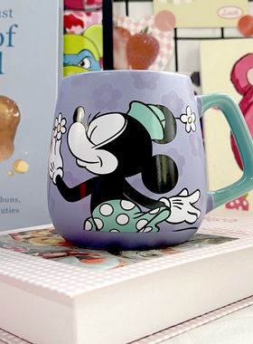 米奇紫色磨砂小花卡通可爱陶瓷马克杯水杯牛奶杯咖啡杯礼物周边