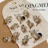 冰透香槟色堆钻球美甲饰品秋冬繁花肥方冰糖钻超闪钻364 374