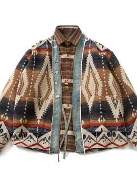 官网5折 KAPITAL JAPA平田外套开衫春秋冬男女印花牛仔拼接毛呢