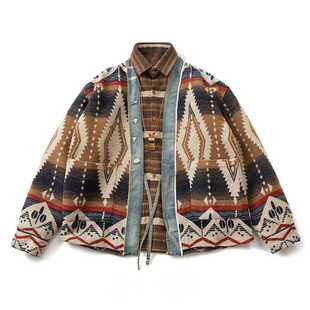 现货5折 KAPITAL JAPA平田外套开衫春秋冬男女印花牛仔拼接毛呢