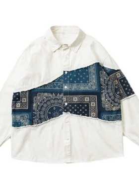 现货5折】KAPITAL JAPA平田衬衫衬衣春秋款印花男拼接名族风宽松