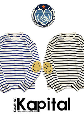 【现货5折】KAPITAL JAPA平田男女春秋条纹T恤笑脸打底百搭休闲潮