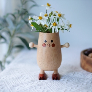 Joe 小鸡桌面花器摆件实木创意可爱手作香薰干花水培礼物 小作坊