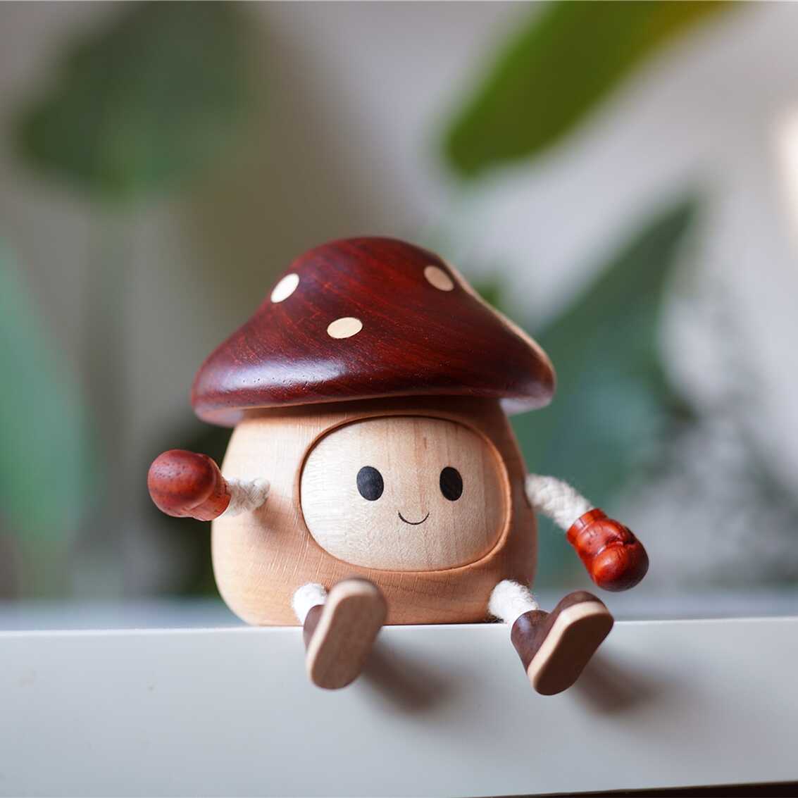 蘑菇小木偶创意可爱装饰摆件