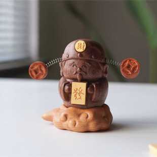 实木财神摆件汽车用装 饰桌面家居车载中控台摇头创意乔迁礼物