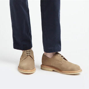 英国制造Sanders低帮麂皮翻毛皮生胶英伦复古休闲鞋德比皮男8813