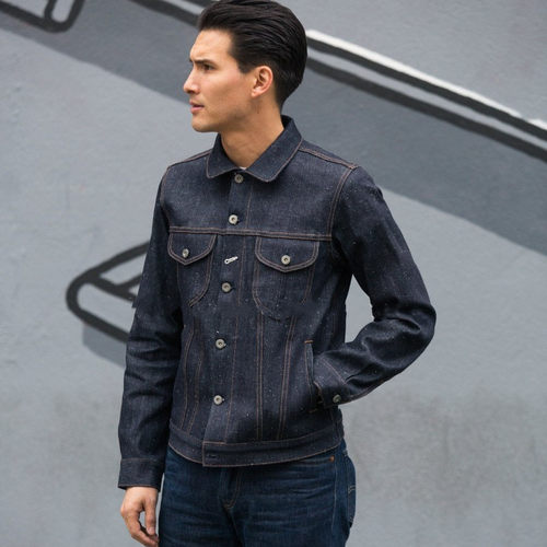 美国制造日本denim布青果领夹克