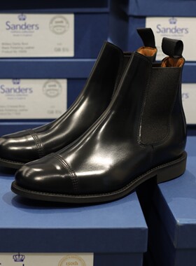 英国制造Sanders日版150周年小牛皮固特异切尔西皮靴皮鞋1140B