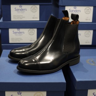 英国制造Sanders日版 1140B 150周年小牛皮固特异切尔西皮靴皮鞋