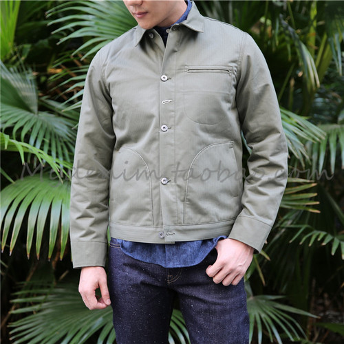 美国制造人字纹帆布复古军绿夹克