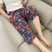 薄款 人造棉短裤 阔腿裤 棉绸睡裤 家居裤 夏季 宽松大码 可外穿 女七分裤
