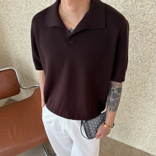 男士老钱风海鸥领羊毛短袖毛衣