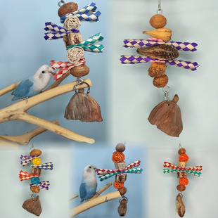 杨桃果干玄凤牡丹鹦鹉啃咬多彩棕榈叶玩具解闷益智藤球鸟笼包邮