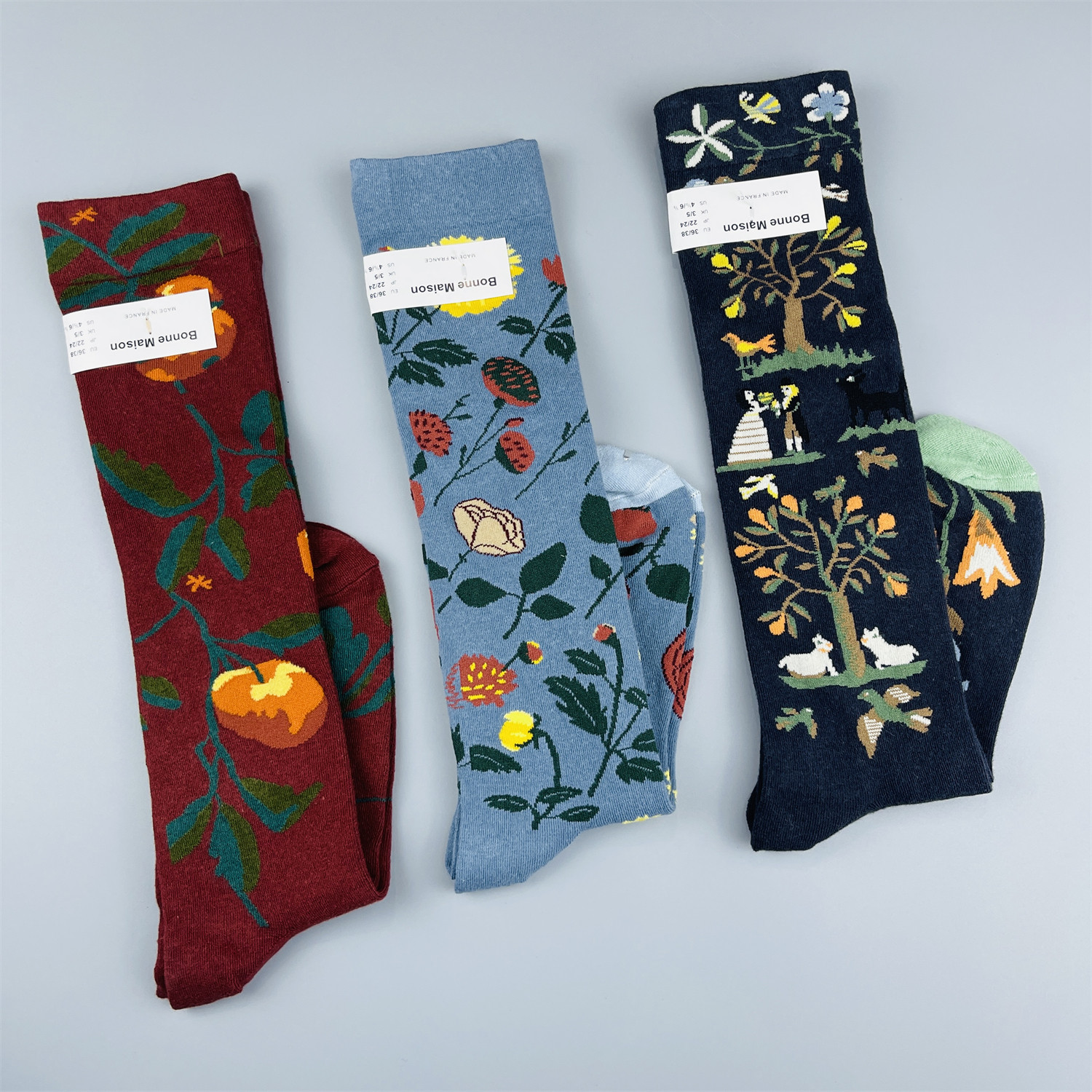 法国小众BM长筒袜趣味油画风潮袜