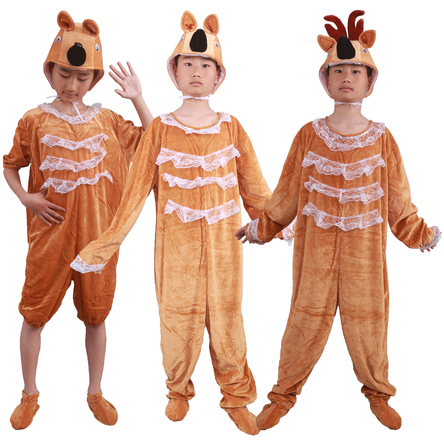 儿童傻狍子演出服装幼儿园狍子卡通动物表演服公母狍子舞蹈舞台服 - 实物图