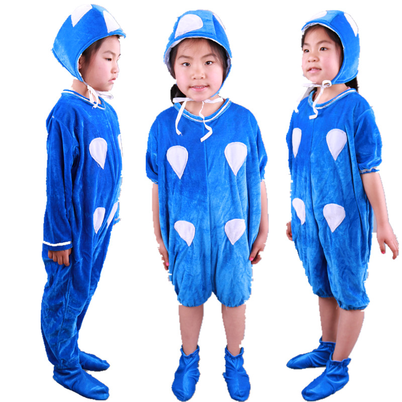 儿童雨滴表演服装 卡通小雨点小雨滴 浪花小水滴造型亲子演出服装图片