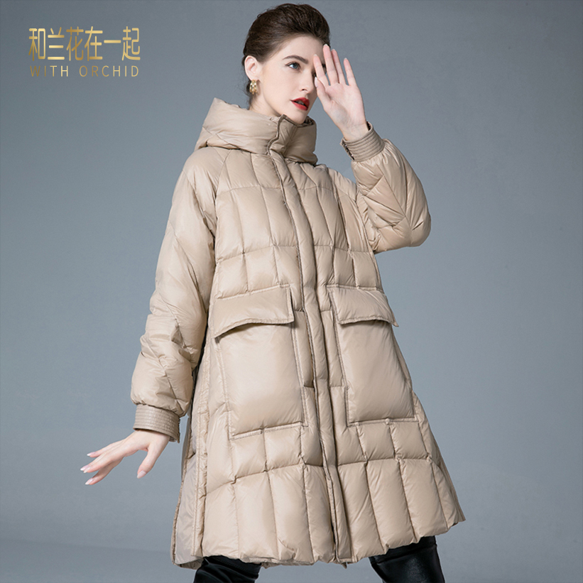 大牌高端羽绒服女时尚设计感加厚连帽斗篷A字大摆韩版中长款外套