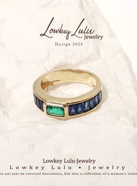 法式轻奢18K包金绿宝石戒指