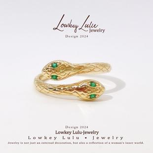 【法国进口】18K包金3微米厚金双蛇头新年戒指女进口法金叠戴戒指