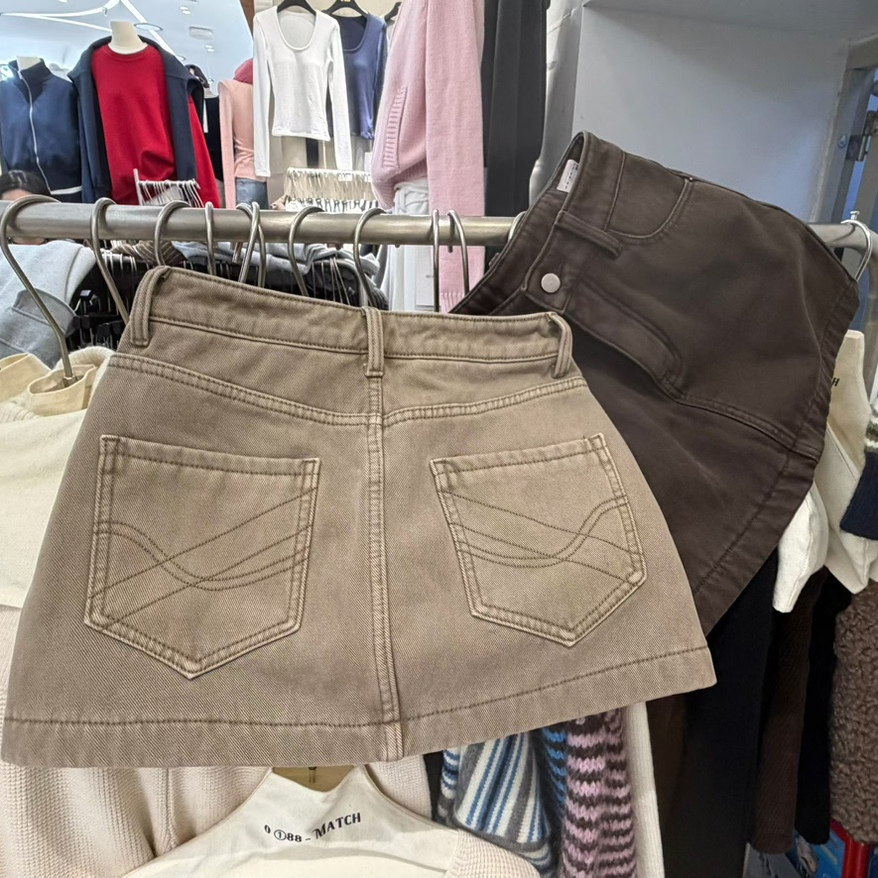 现货~秋冬美拉德OOTD纯欲加绒防走光半身短裙A字裙口袋显瘦瑶妹