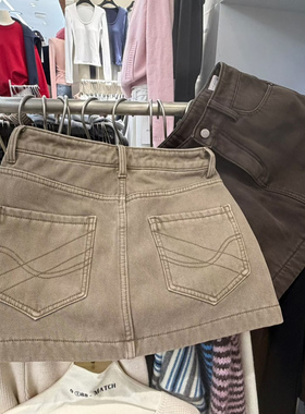 现货~0188Match秋冬纯欲加绒防走光半身短裙A字裙口袋显瘦瑶妹