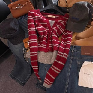 毛衣瑶妹 WANGHONG东大门秋冬加厚撞色条纹假两件针织衫 现货 韩版
