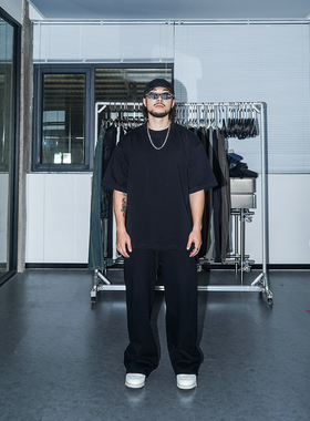 SEVENMF重磅小领口短袖衫美式水洗纯色打底衫垂感磨破穿搭基础T恤