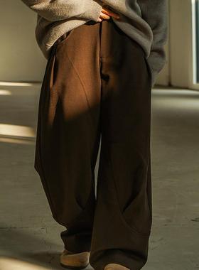 SEVENMF「美拉德香蕉裤」毛呢拼接阔腿休闲裤男宽松立体剪裁长裤