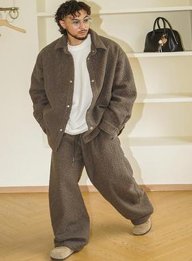 SEVENMF「暖fufu的羊羔」松弛慵懒两件套毛呢衬衫外套弯刀卫裤男