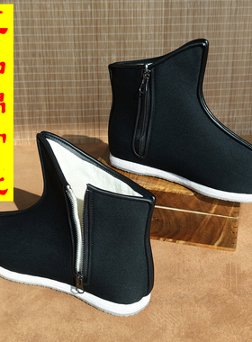 2022新款老北京布鞋男冬季保暖棉靴拉链中筒踝靴礼服呢羊毛毡官靴
