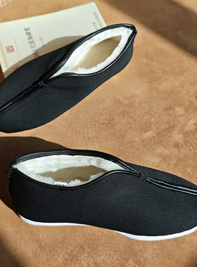 老北京棉鞋男千层底冬季保暖羊皮毛一体中式民族风礼服呢老爹鞋