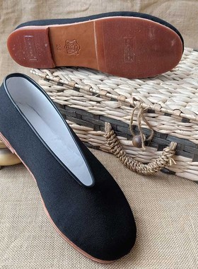 老北京布鞋牛皮底男纯手工圆口礼服呢中老年人春夏透气休闲鞋软底