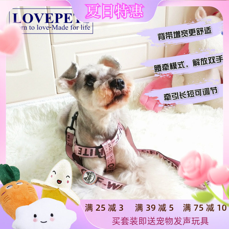 潮牌狗狗牵引绳泰迪狗链小中大型犬遛狗绳茶杯幼犬胸背带项圈