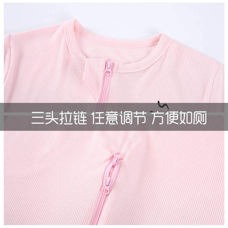 CHILDRENS ONE-PIECE PAJAMAS SUMMER ZIPPER MODAL THIN SHORT-SLEEVED BABY BIG BOY BOY GIRL ONE-PIECE AIR-CONDITIONING SUIT