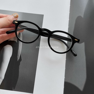 复古钉饰黑色小圆框防蓝光平光眼镜近视镜架可配镜 STB 男女适用