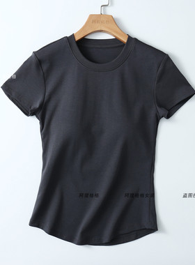 胸垫里层凉感透气 小圆领短袖T恤女春夏 一体固定罩杯 莱赛尔+棉