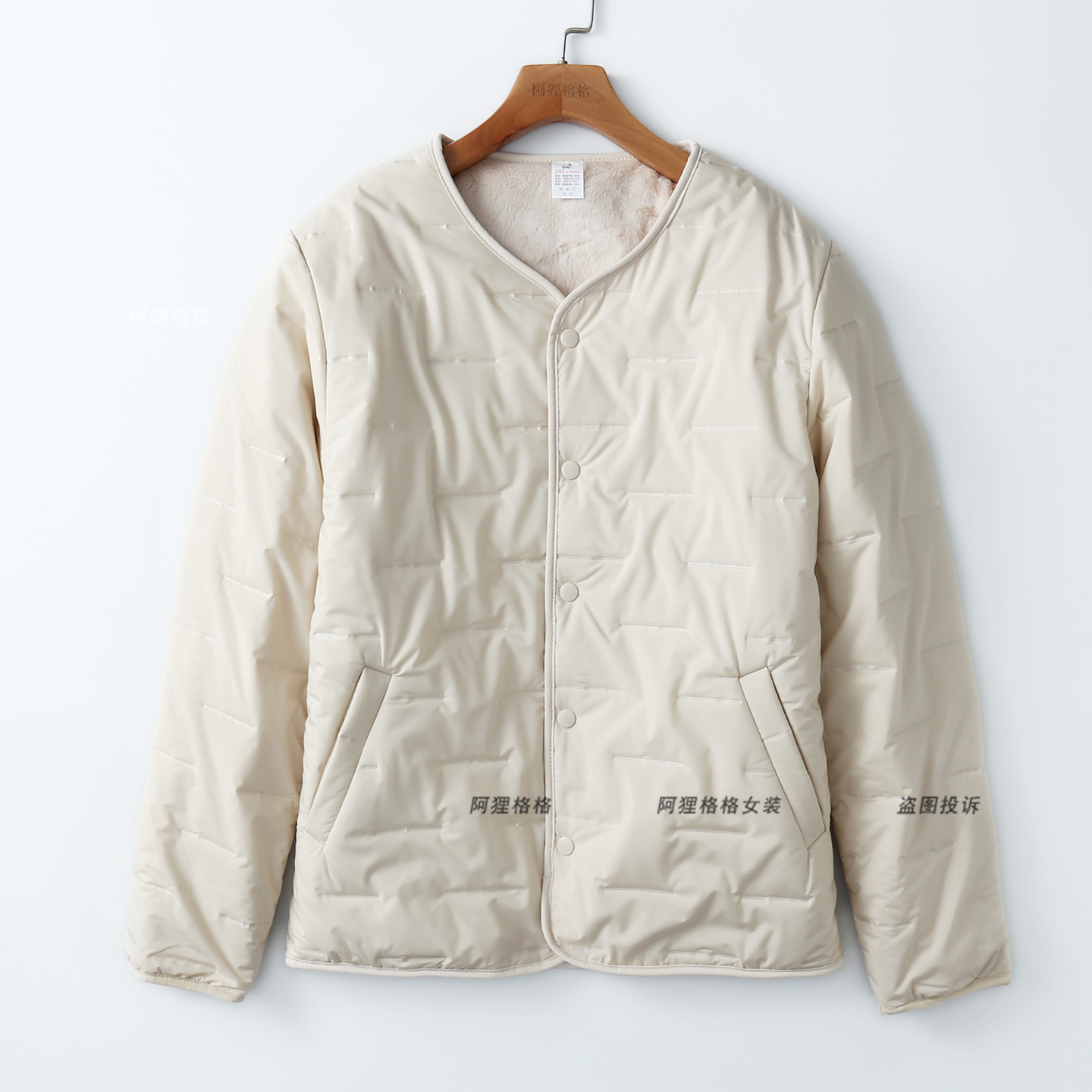 加绒外套女 圆领棉服 秋冬防风保暖 含羊毛