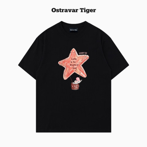 专柜授权Ostravar Tiger 手绘宽松卡通印花情侣男女款纯棉短袖t恤